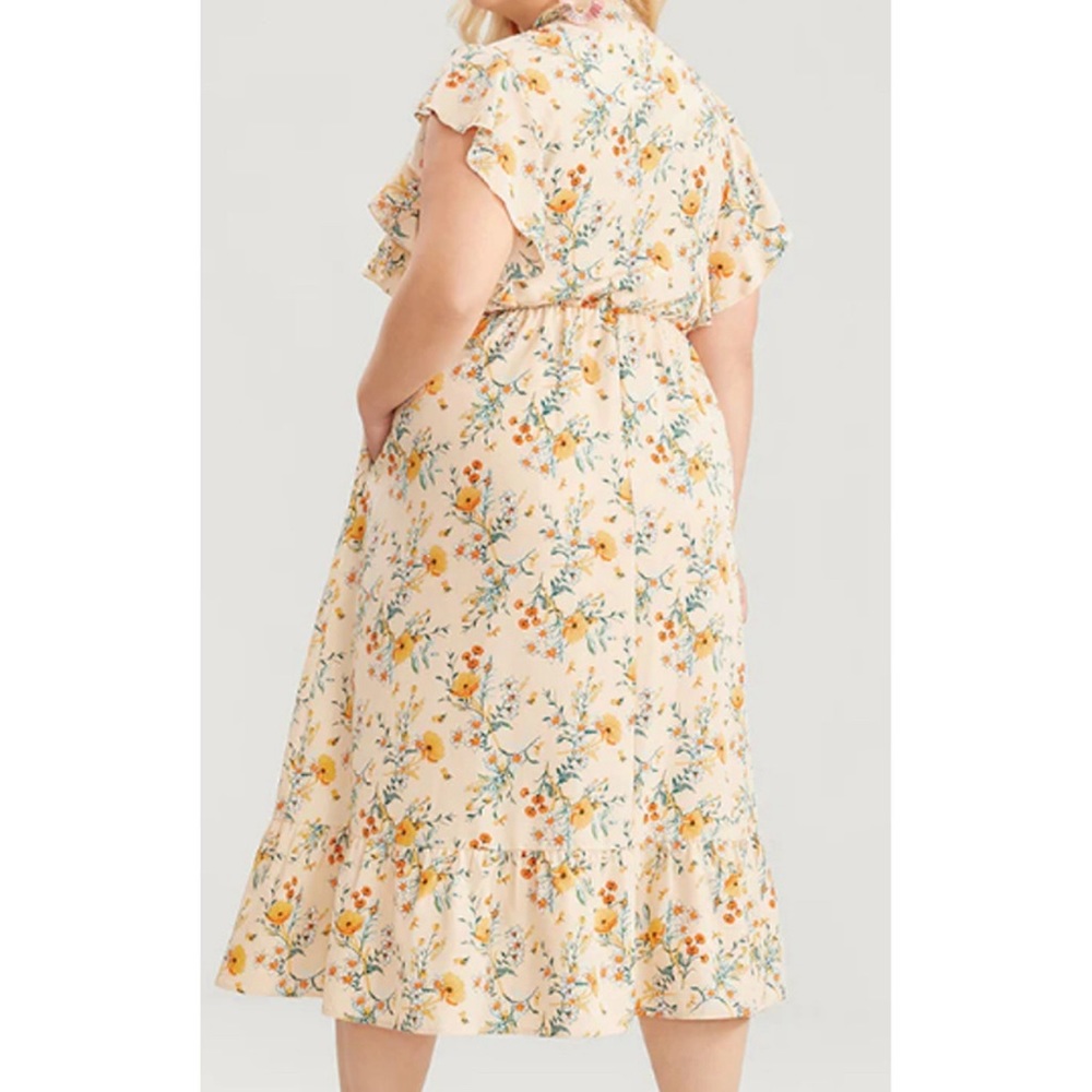 Size 14 - 16 • 1x BloomChic • yellow floral ruffle pleated front midi dress NWT - Picture 2 of 5